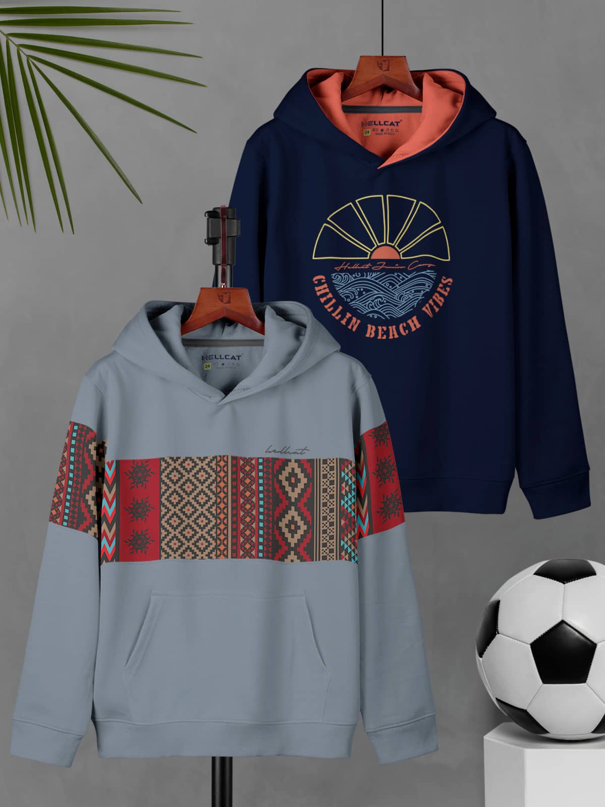 Printed Cotton Blend Hoodie Sweatshirt for Boys - Pack of 2 Bluish Grey_Navy Blue