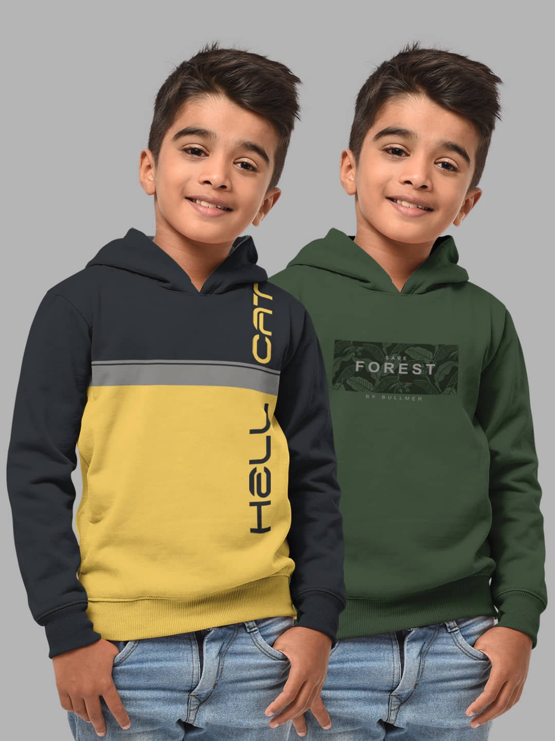 Boys Regular Fit Fulsleeve Hooded Sweatshirt with Rib - Combo Pack of 2 - Dark Grey_Dark Grey