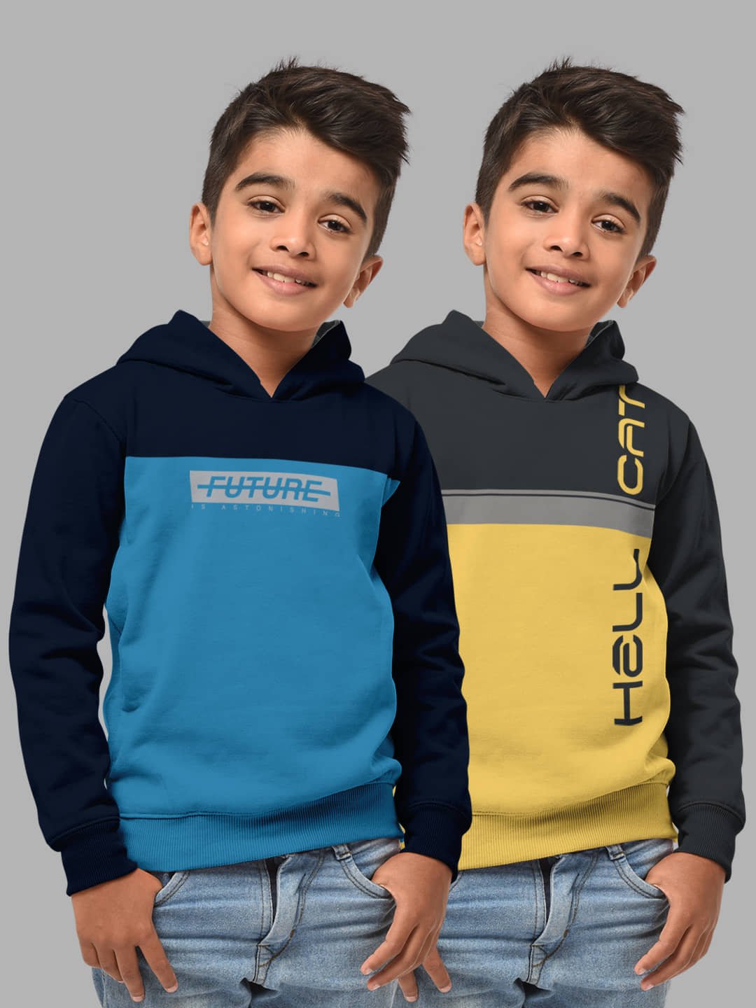 Boys Regular Fit Fulsleeve Hooded Sweatshirt with Rib - Combo Pack of 2 - Dark Grey_Navy Blue