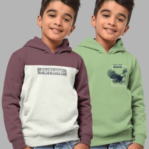 Boys Regular Fit Fulsleeve Hooded Sweatshirt with Rib - Combo Pack of 2 - Light Green_Taupe