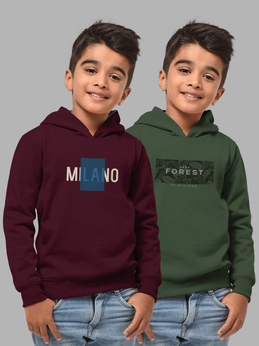 Boys Cotton Blend Hooded Neck Sweatshirt (HFT-S22HH2-BU_OL-$Parent_Olive_Burgundy_13 Years-14 Years)