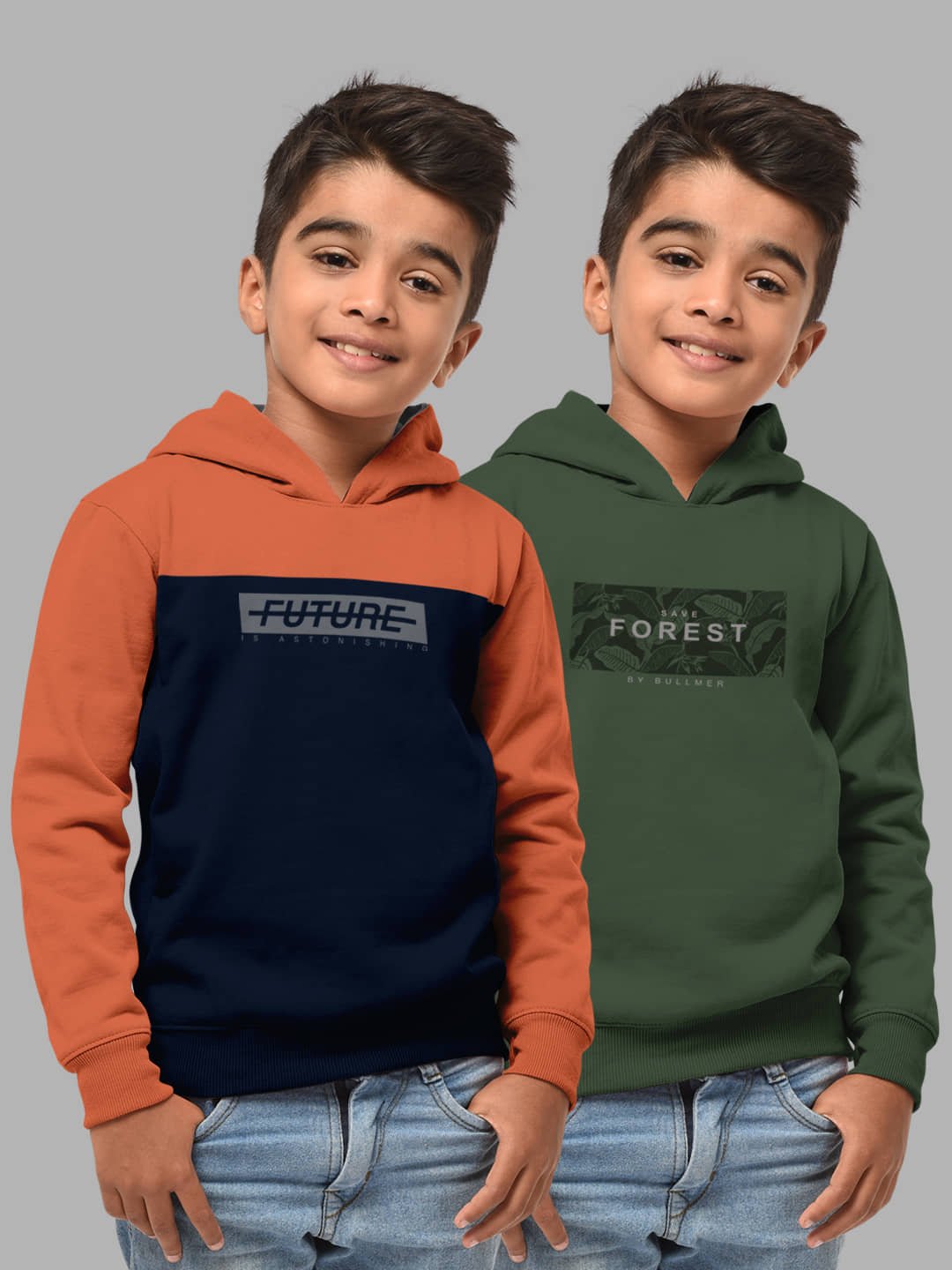 Boys Cotton Blend Hooded Neck Regular Fit Sweatshirt (HFT-S22HH2-F2_OL-$Parent_Saffron_Olive_5 Years-6 Years)