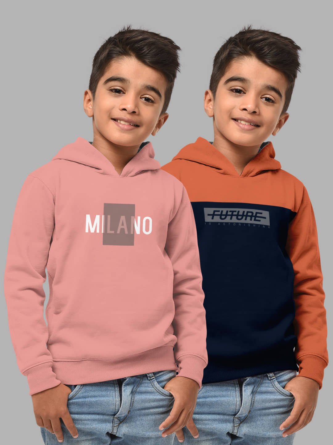 Boys Regular Fit Fullsleeve Hooded Cotton Sweatshirt with Rib - Combo Pack of 2 - Onion_Safforn