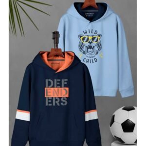 Printed Cotton Blend Hoodie Regular Fit Hooded Neck Sweatshirt for Boys - Pack of 2 Navy Blue_Sky Blue