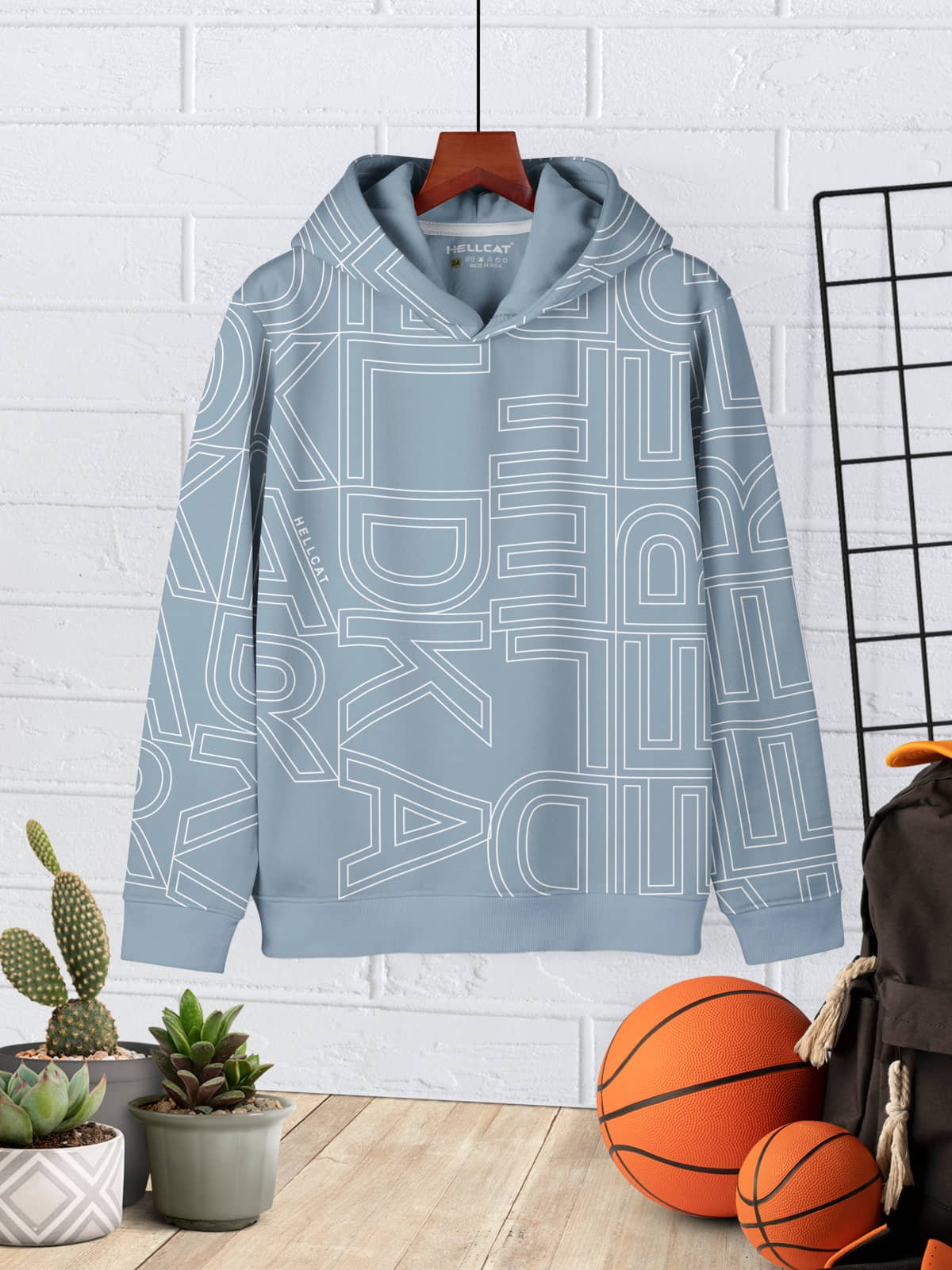 Trendy Printed Cotton Blend Hoodie Sweatshirt for Boys_Bluish Grey