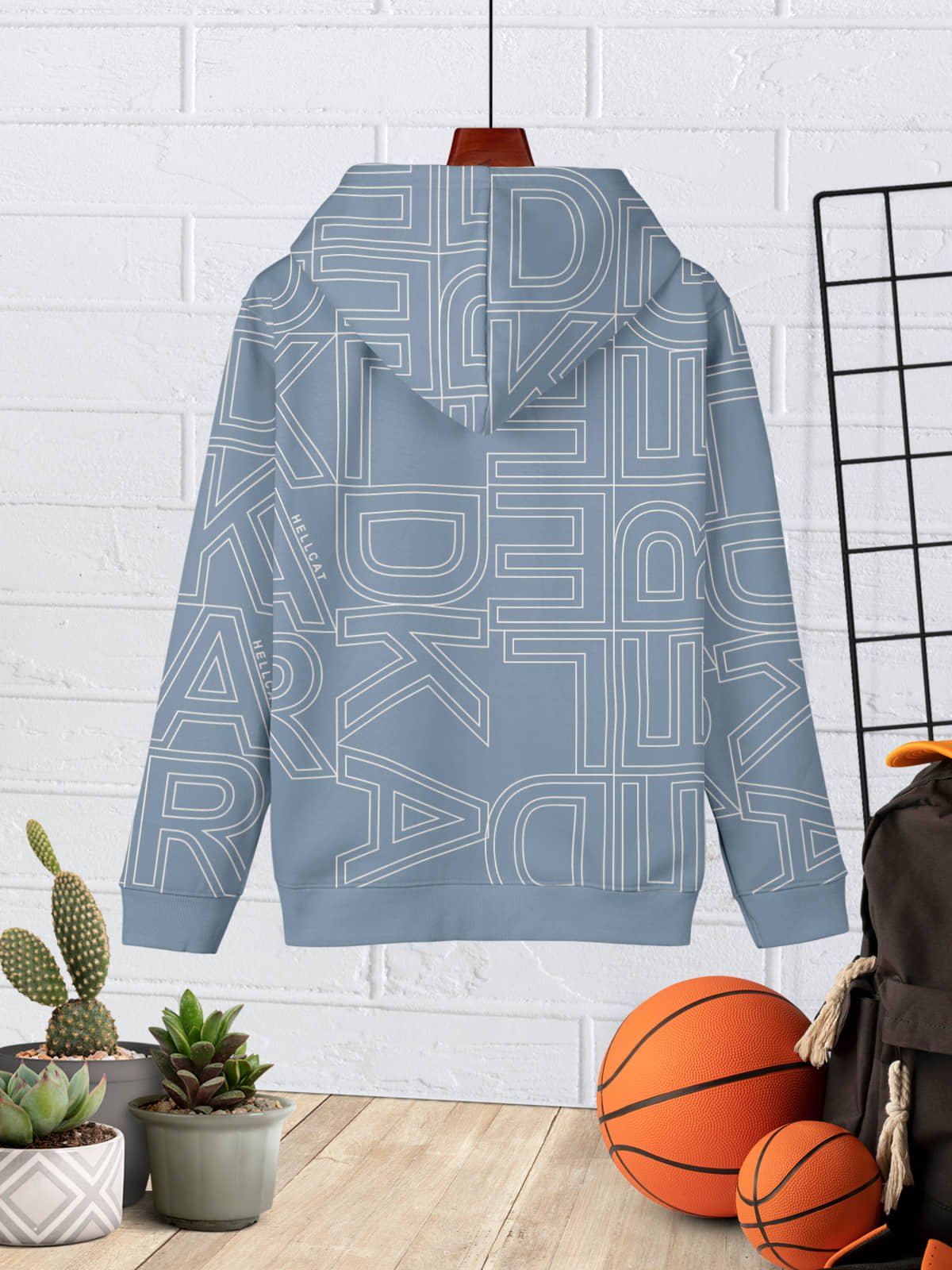 Trendy Printed Cotton Blend Hoodie Sweatshirt for Boys_Bluish Grey - Image 3