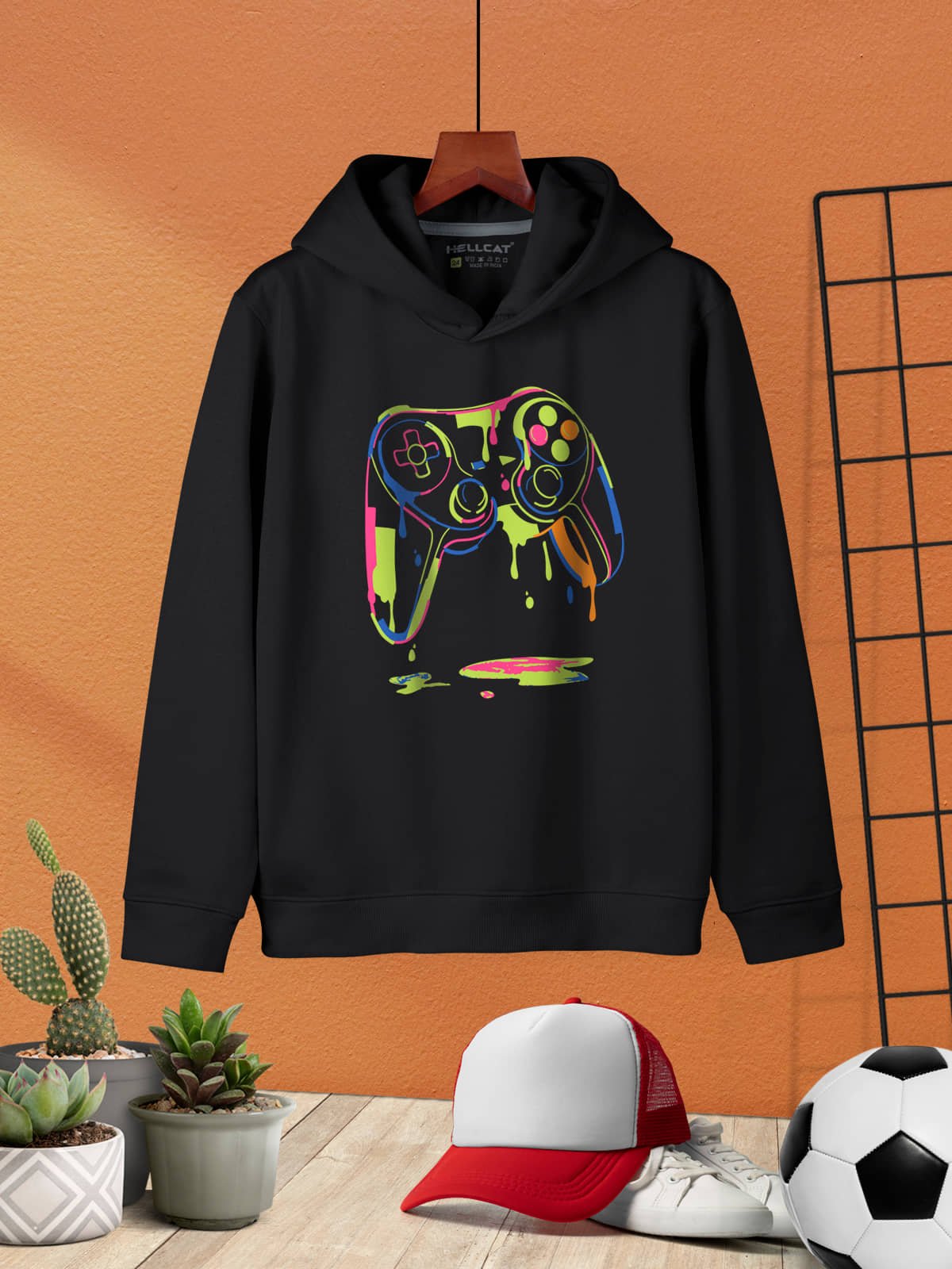 Trendy Printed Cotton Blend Hoodie Sweatshirt for Boys_Black