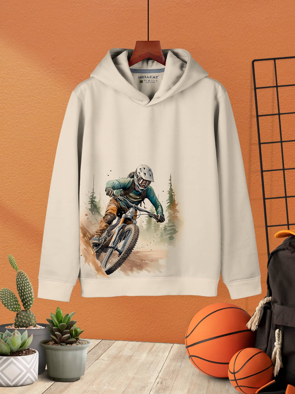 Trendy Printed Cotton Blend Regular Fit Hoodie Sweatshirt for Boys_Beige