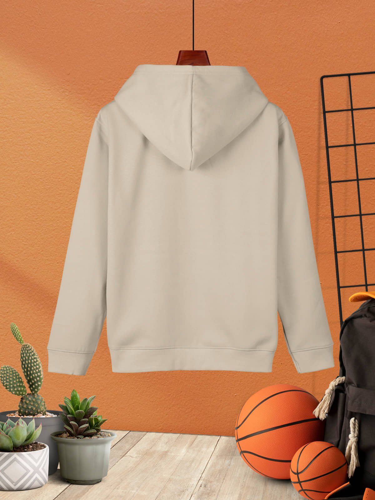 Trendy Printed Cotton Blend Regular Fit Hoodie Sweatshirt for Boys_Beige - Image 3