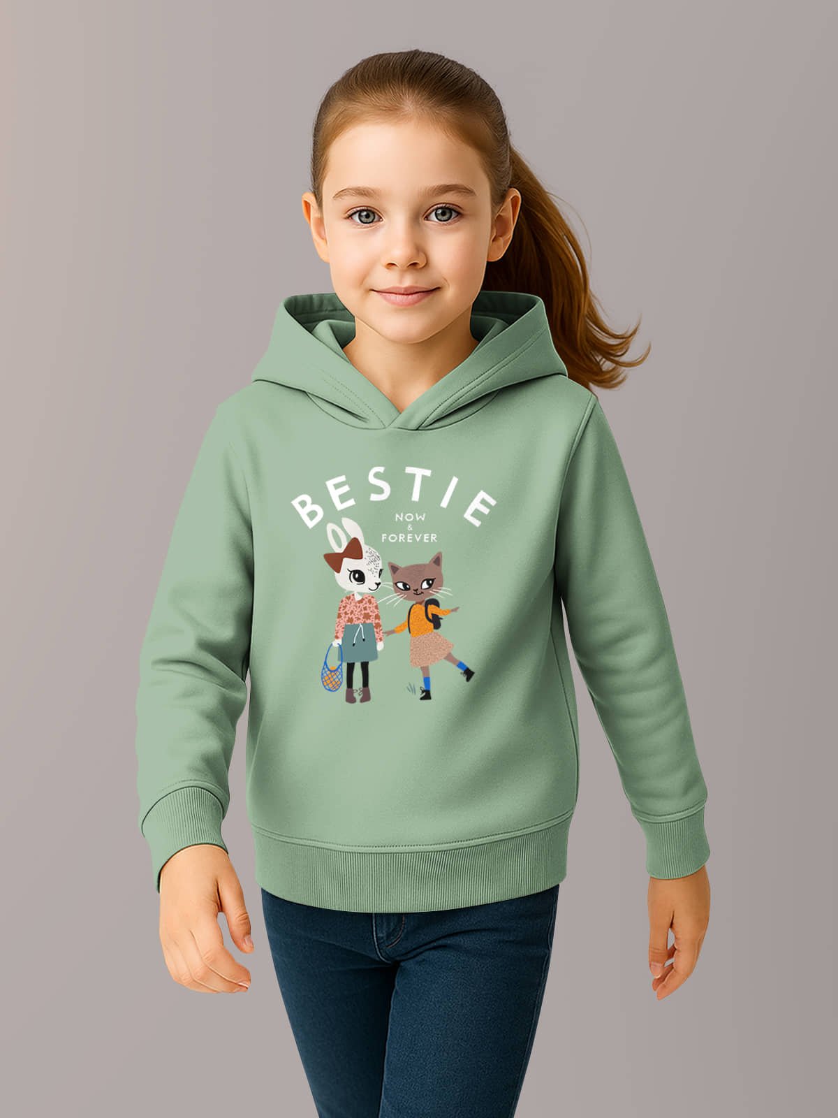Trendy Cotton Blend Hoodie Sweatshirt for Girls - Pack of 1_Sea Green_3-4Years