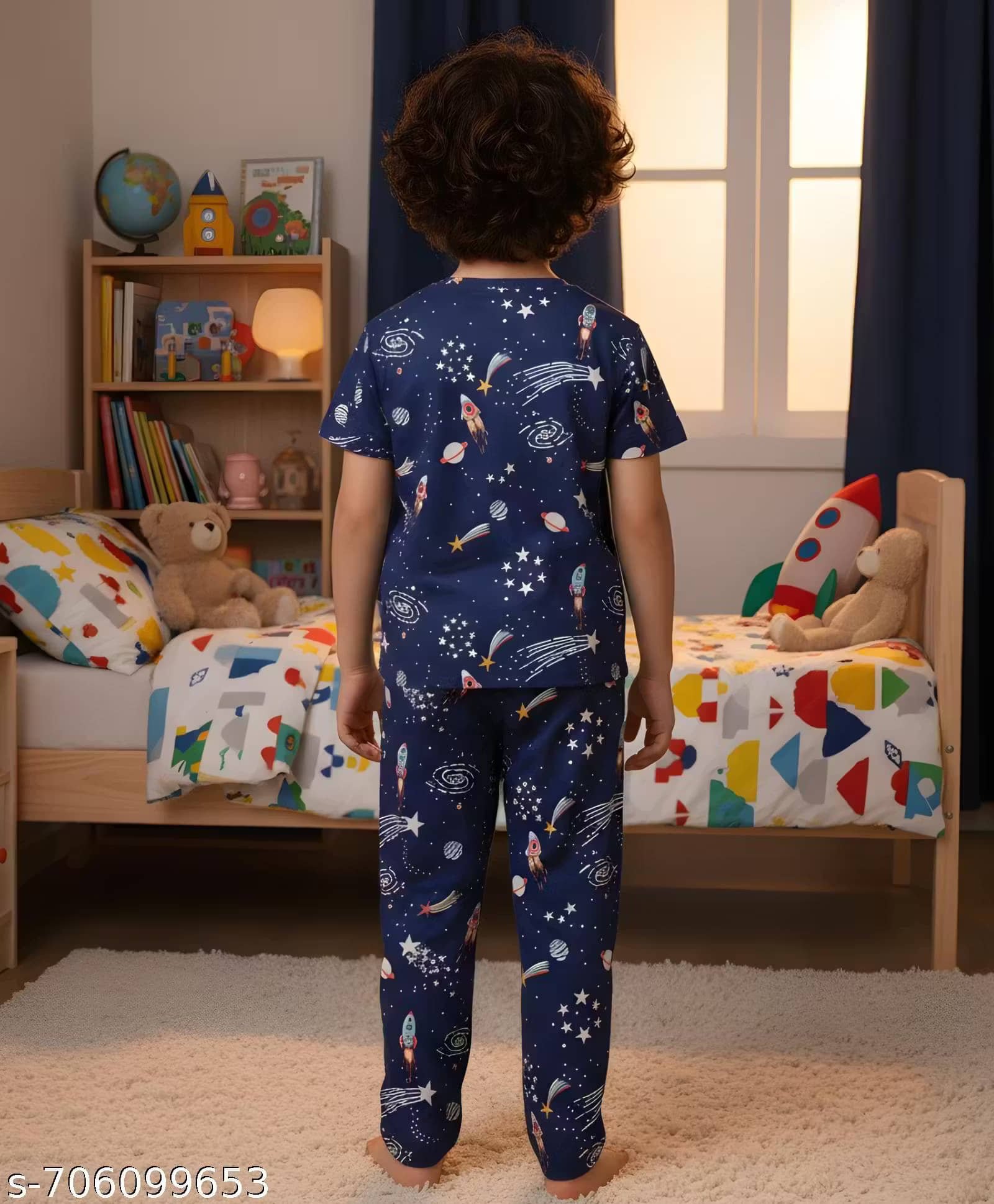 Heticlex Pack of 1 Boys Cotton Blend Nightsuit Set ( Navy Blue ) - Image 2