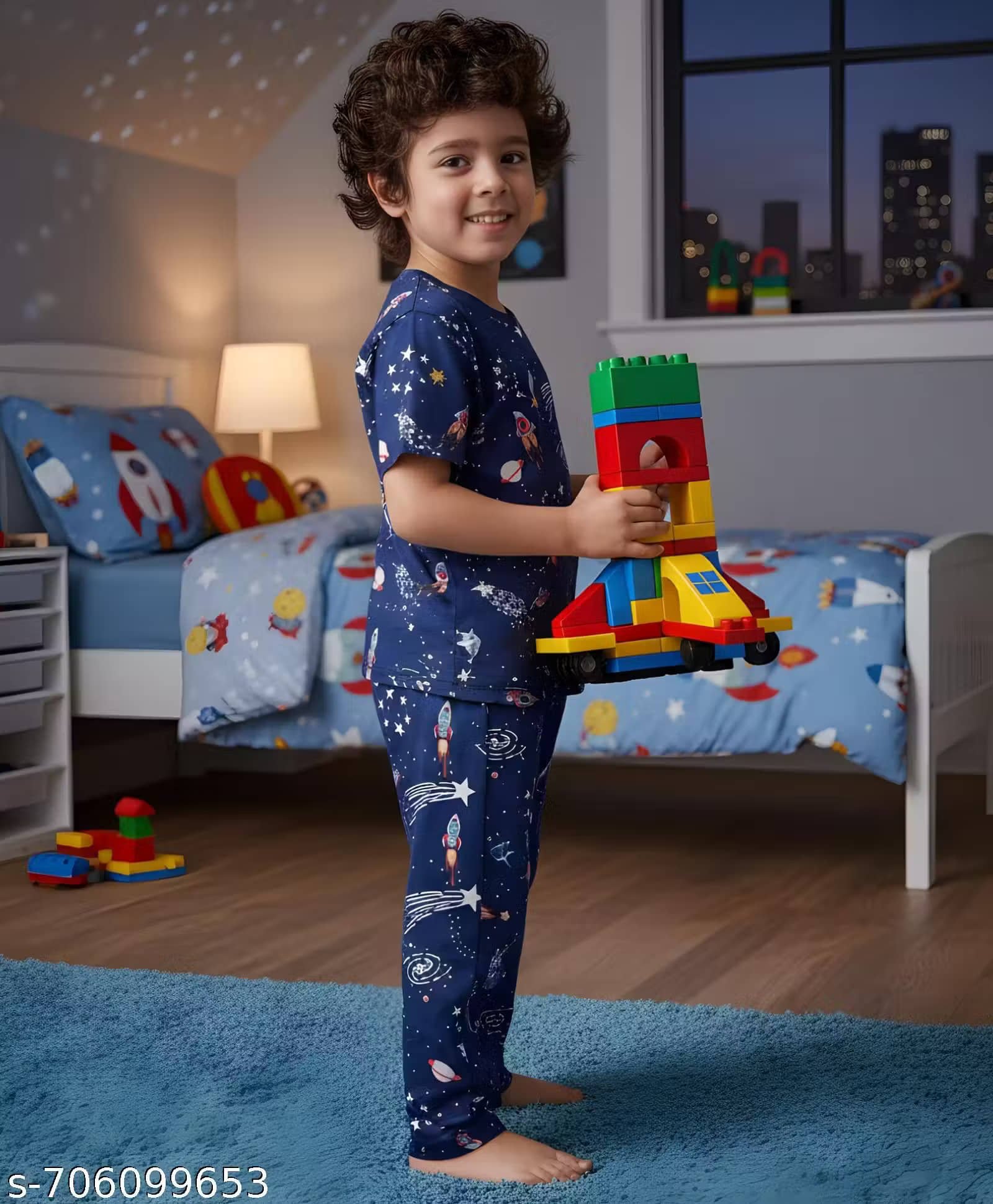 Heticlex Pack of 1 Boys Cotton Blend Nightsuit Set ( Navy Blue ) - Image 3