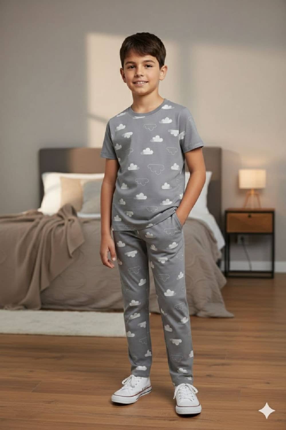 Heticlex Pack of 1 Boys Cotton Blend Nightsuit Set ( Grey )