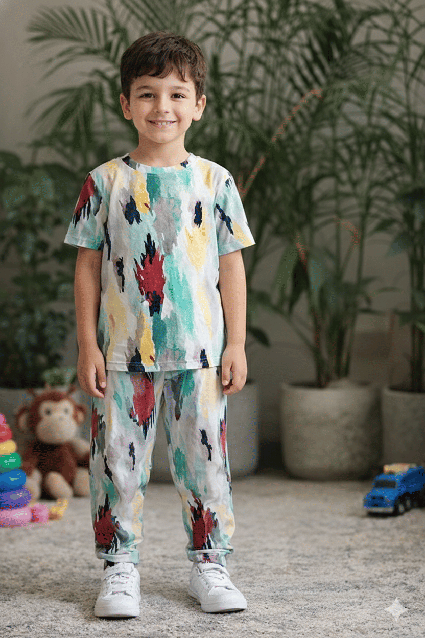 Heticlex Pack of 1 Boys Cotton Blend Nightsuit Set ( Multicolor 1 )
