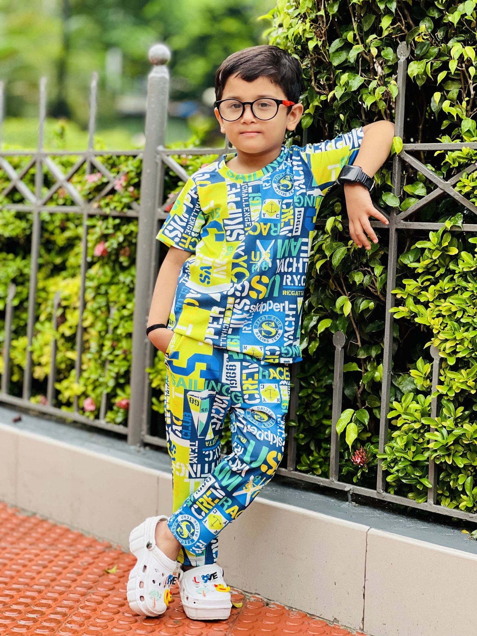 Heticlex Pack of 1 Boys Cotton Blend Nightsuit Set ( Neon Green )