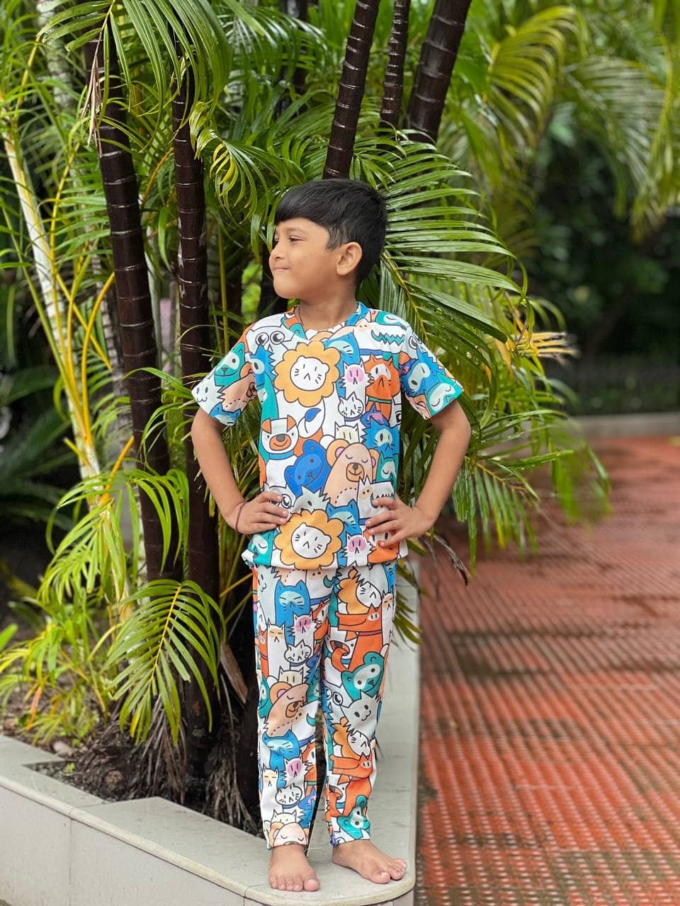 Heticlex Pack of 1 Boys Cotton Spandex Tshirt & Pajama Set ( Multicolor 2 )