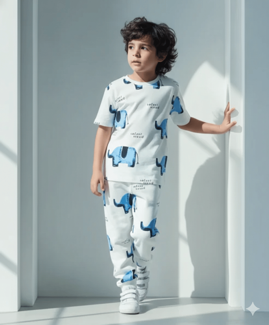 Heticlex Pack of 1 Boys Cotton Blend Nightsuit Set ( White )