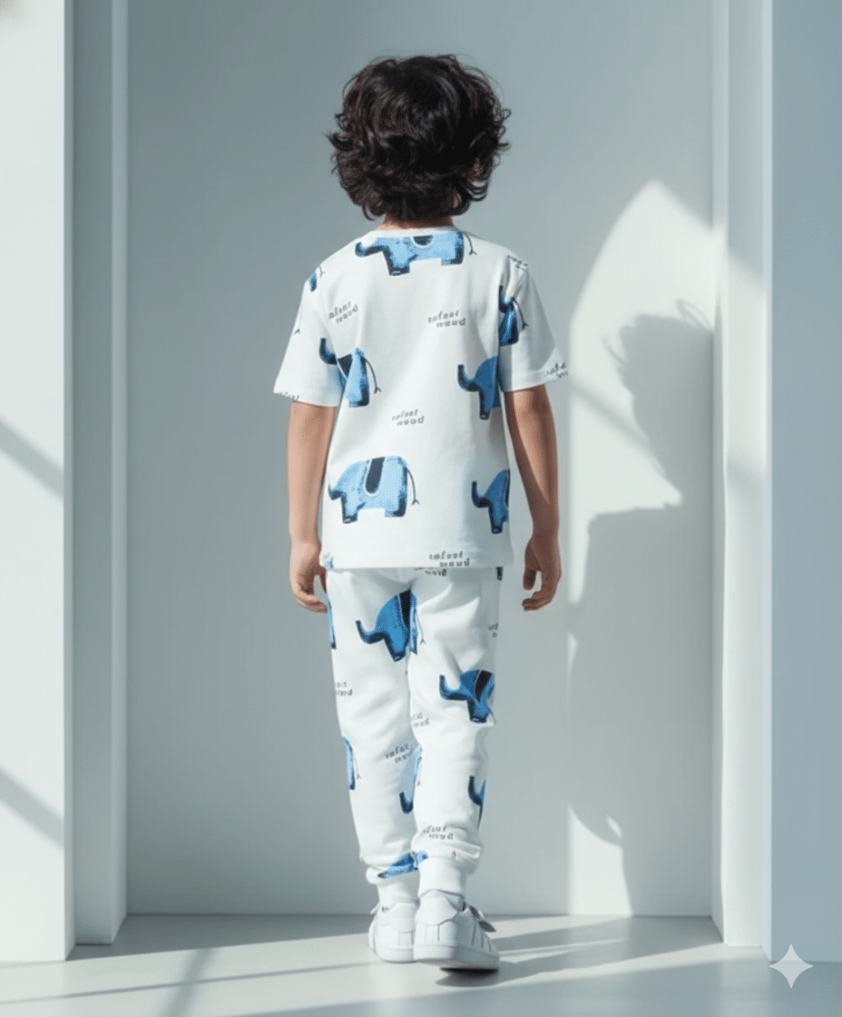 Heticlex Pack of 1 Boys Cotton Blend Nightsuit Set ( White ) - Image 2