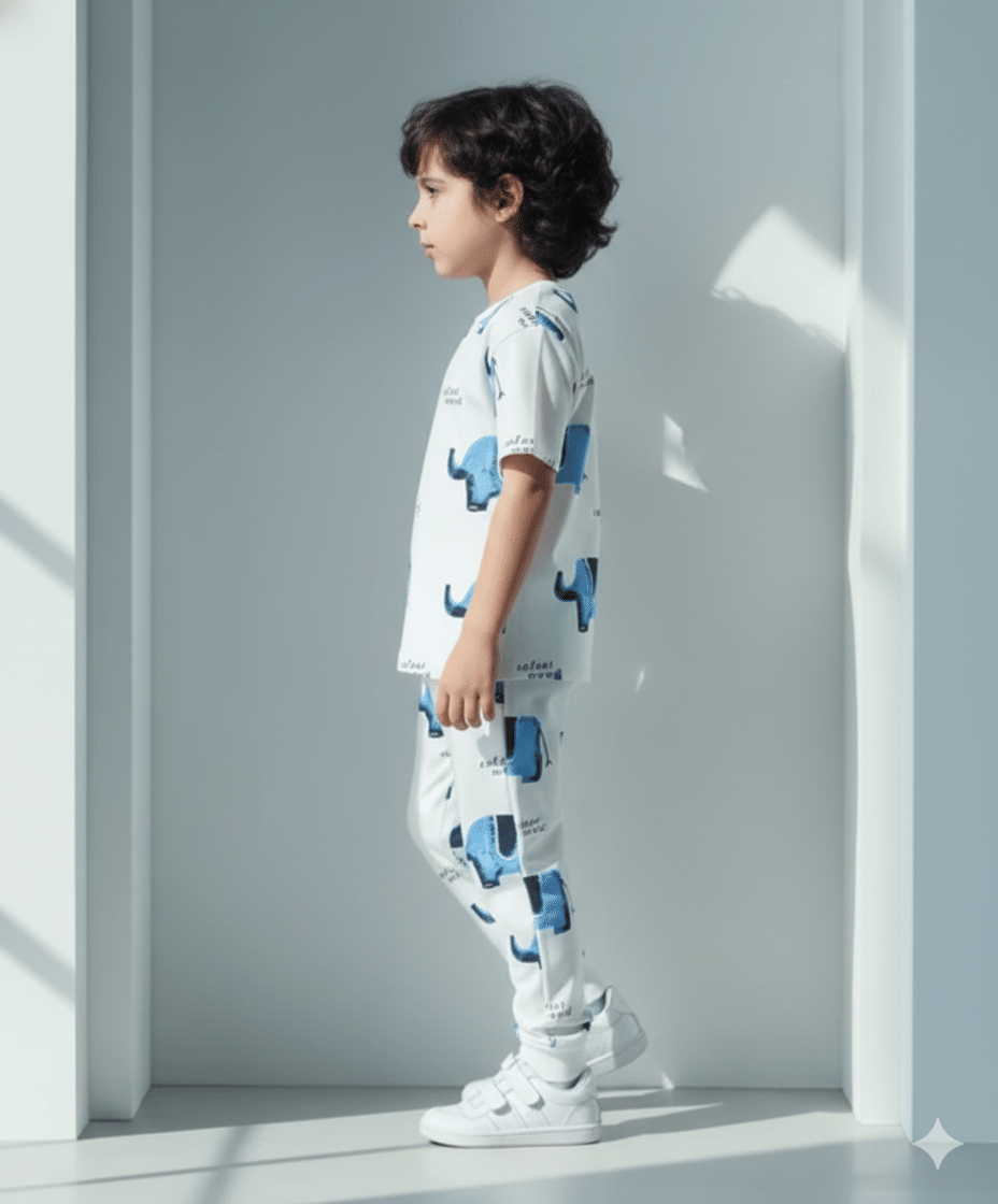 Heticlex Pack of 1 Boys Cotton Blend Nightsuit Set ( White ) - Image 3