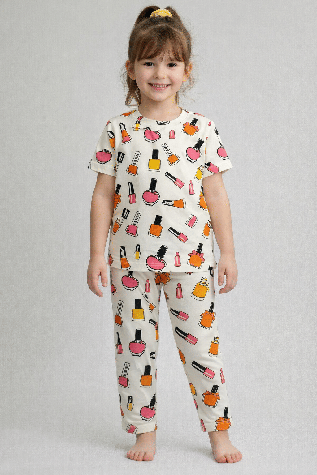 Heticlex Pack of 1 Girls Cotton Blend Nightsuit Set ( Off White )