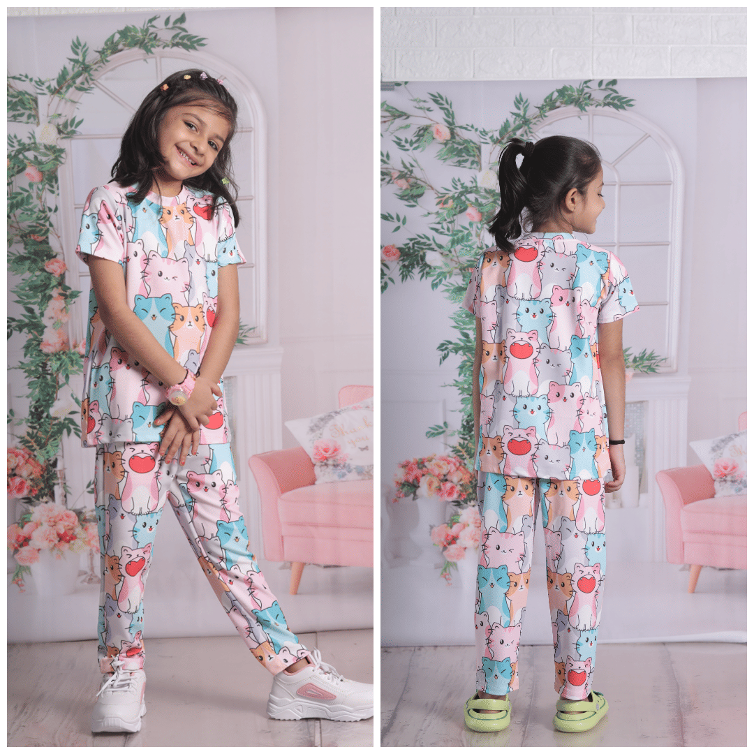Heticlex Pack of 1 Girls Cotton Blend Nightsuit Set ( Multicolor 1 ) - Image 3