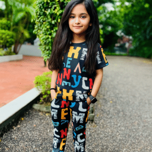 Heticlex Pack of 1 Girls Cotton Blend Nightsuit Set ( Black )