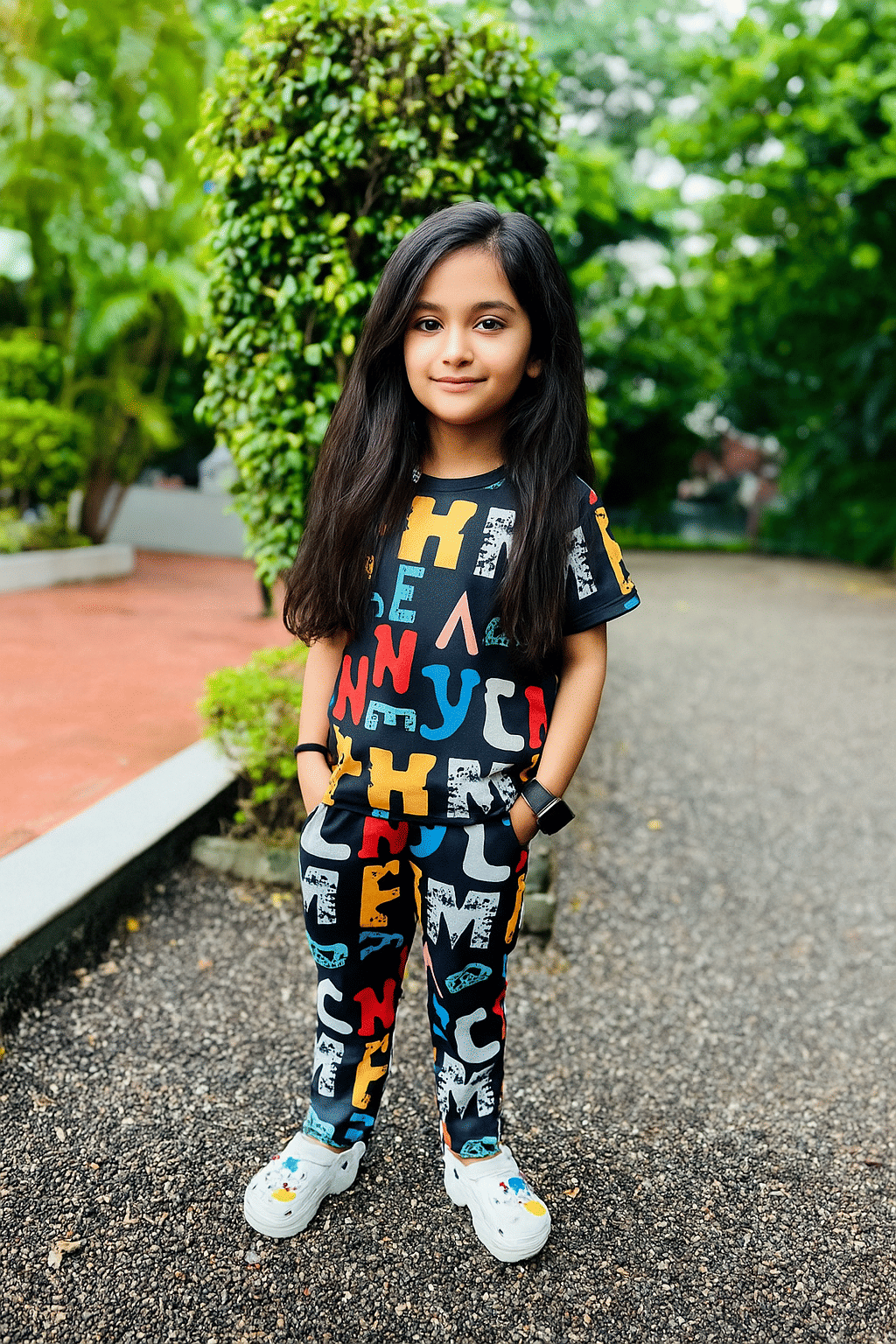 Heticlex Pack of 1 Girls Cotton Blend Nightsuit Set ( Black )