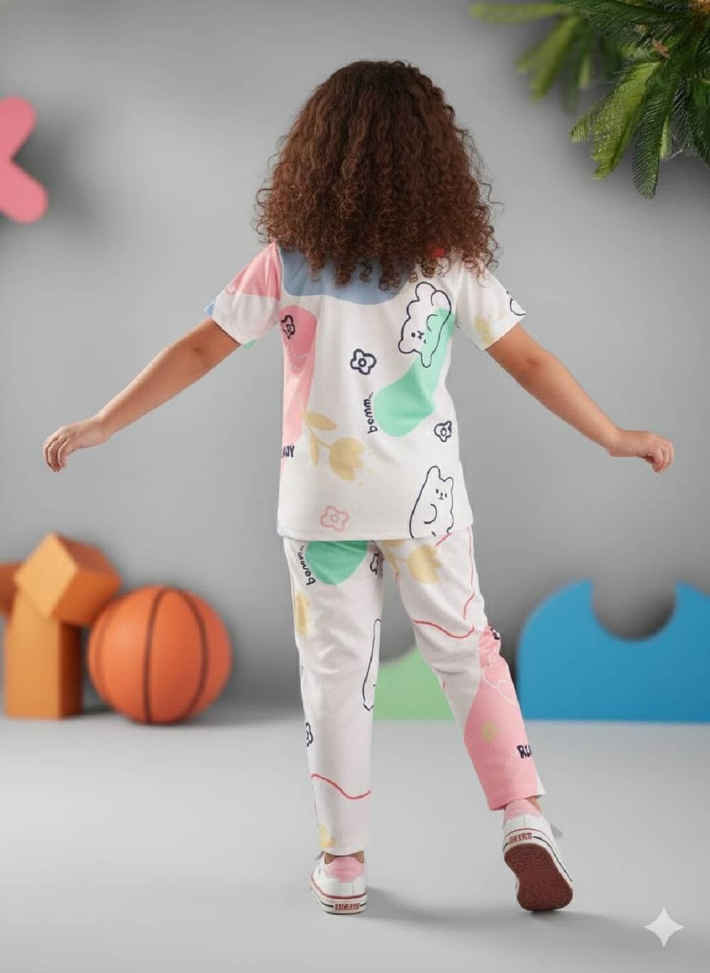 Heticlex Pack of 1 Girls Cotton Blend Nightsuit Set ( Cream ) - Image 2