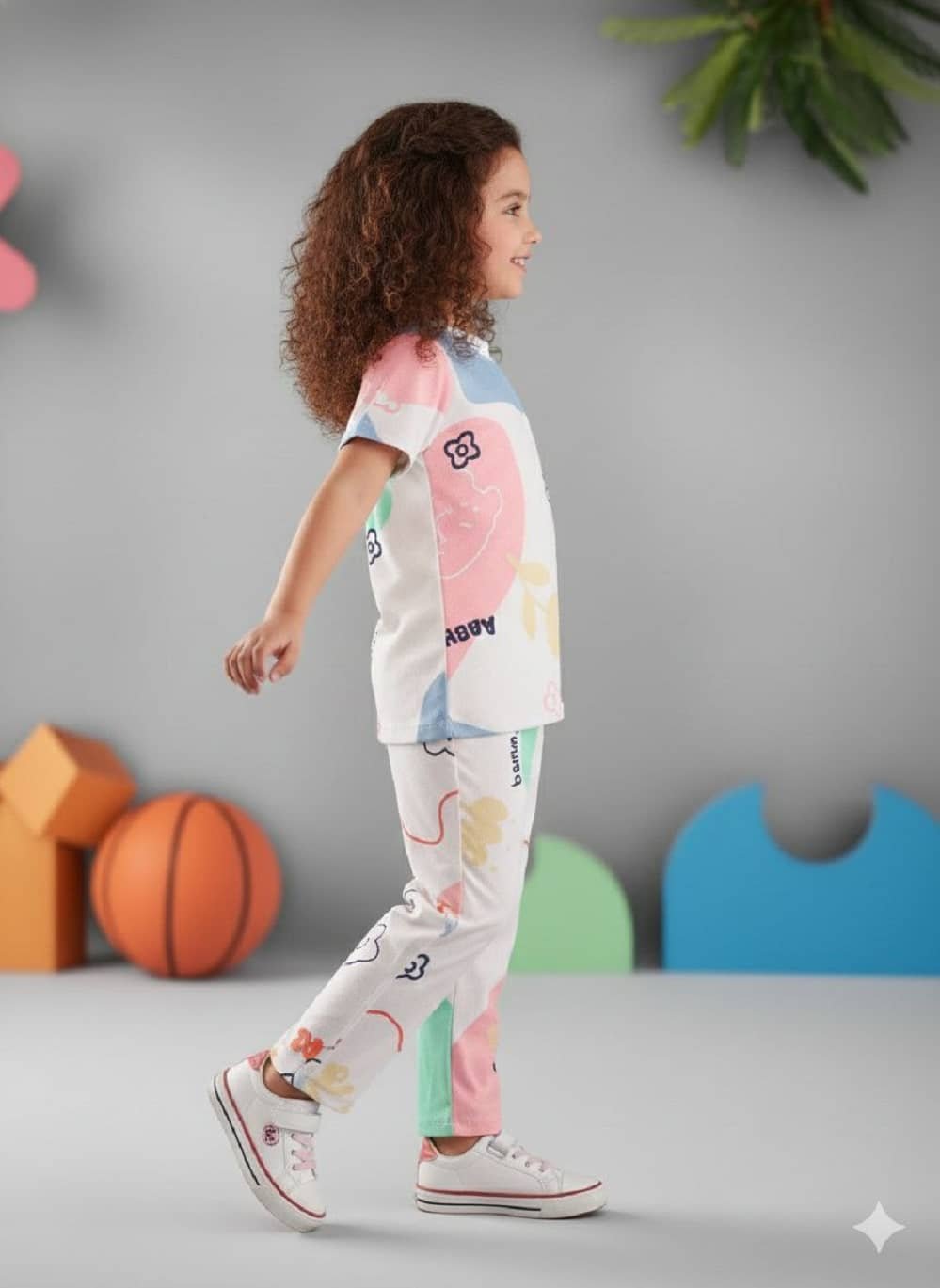 Heticlex Pack of 1 Girls Cotton Blend Nightsuit Set ( Cream ) - Image 3