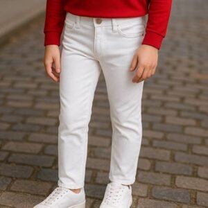 Pack of 1 Boys 100% Cotton Jeans ( White )