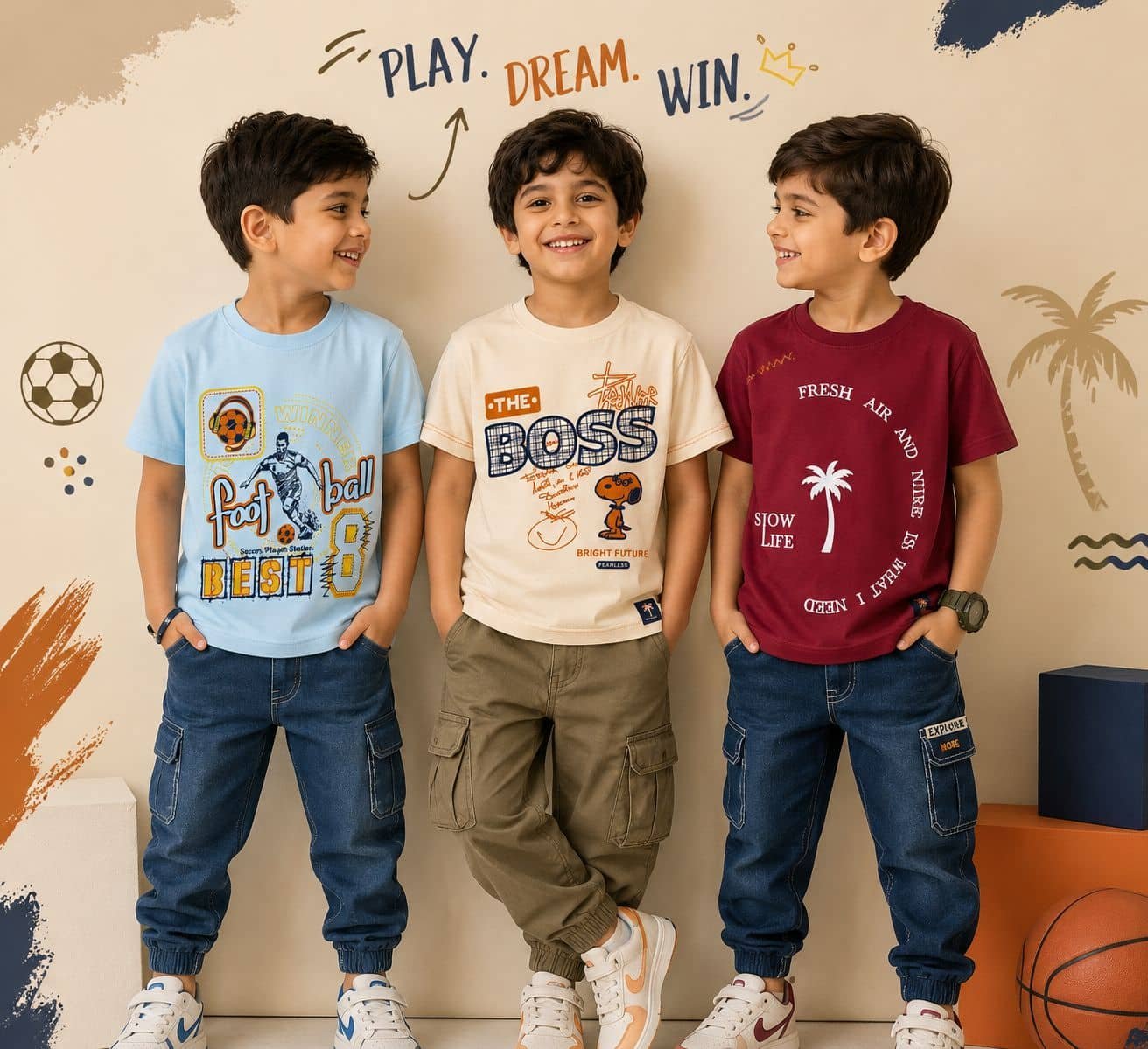Pack of 3 Boys Cotton Blend T-Shirt ( Multi Color )