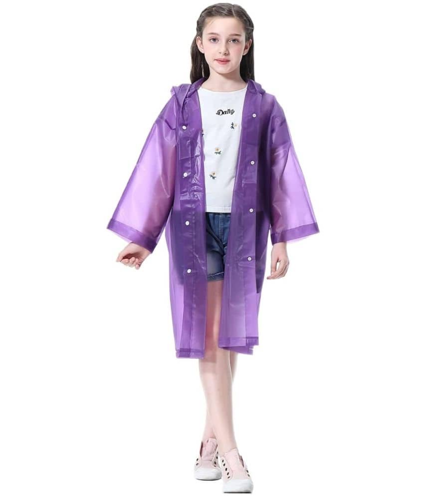 Kid's Reusable Rain Poncho Raincoat| Rain Jackets Long with Hood Purple Color Raincoat pack of 1_9 - 10 Years