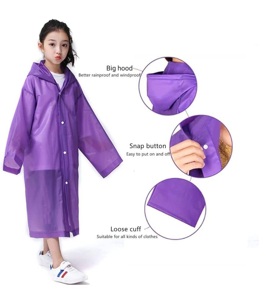 Kid's Reusable Rain Poncho Raincoat| Rain Jackets Long with Hood Purple Color Raincoat pack of 1_9 - 10 Years - Image 3