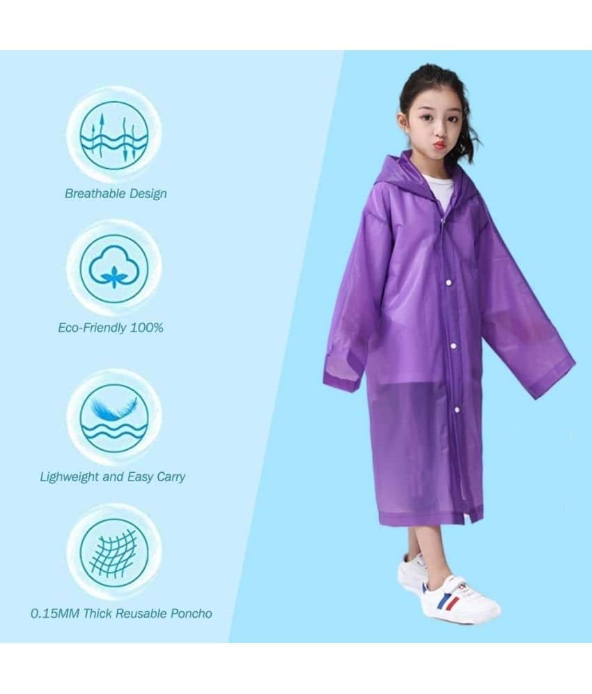 Kid's Reusable Rain Poncho Raincoat| Rain Jackets Long with Hood Purple Color Raincoat pack of 1_9 - 10 Years - Image 4