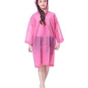 Kid's Reusable Rain Poncho Raincoat| Rain Jackets Long with Hood Pink Color Raincoat pack of 1_9 - 10 Years