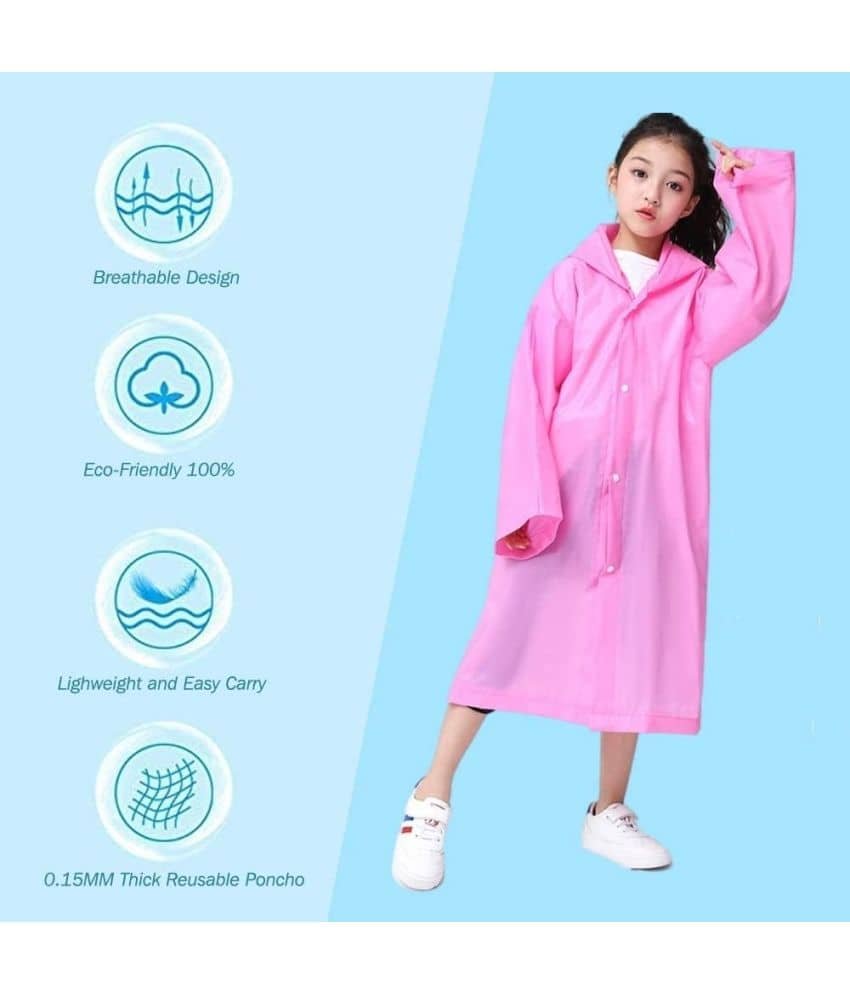 Kid's Reusable Rain Poncho Raincoat| Rain Jackets Long with Hood Pink Color Raincoat pack of 1_9 - 10 Years - Image 4