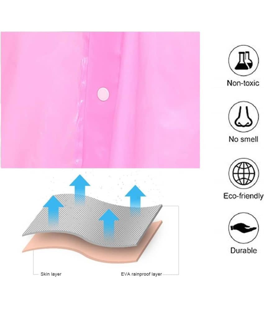Kid's Reusable Rain Poncho Raincoat| Rain Jackets Long with Hood Pink Color Raincoat pack of 1_9 - 10 Years - Image 5