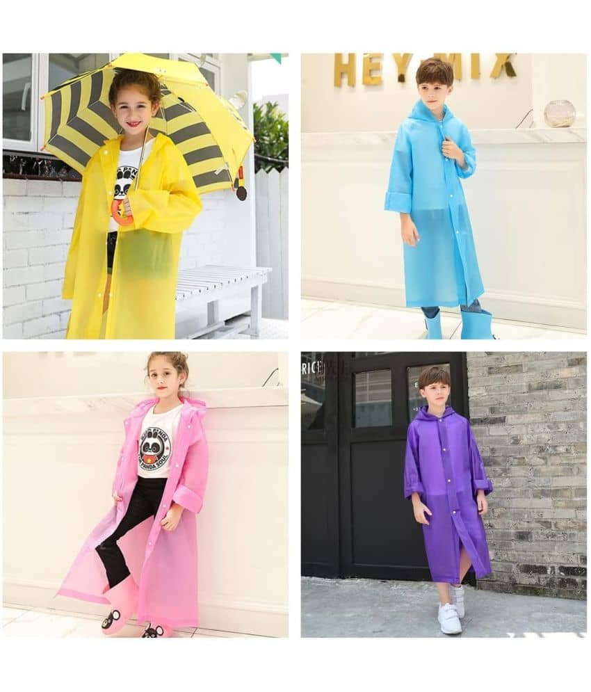 Kid's Reusable Rain Poncho Raincoat| Rain Jackets Long with Hood Pink Color Raincoat pack of 1_9 - 10 Years - Image 6