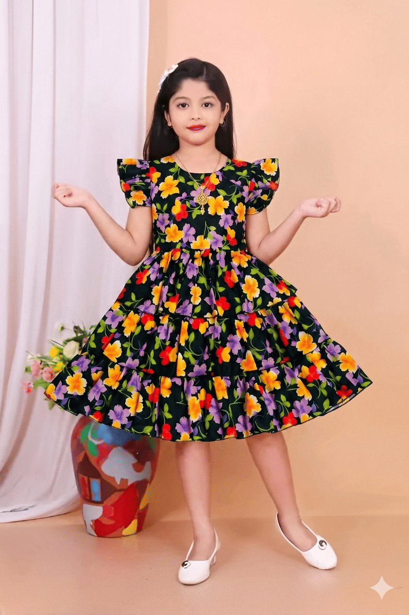 Cotton Blend Frock For Girls ( Pack of 1 , Multicolor 1 )