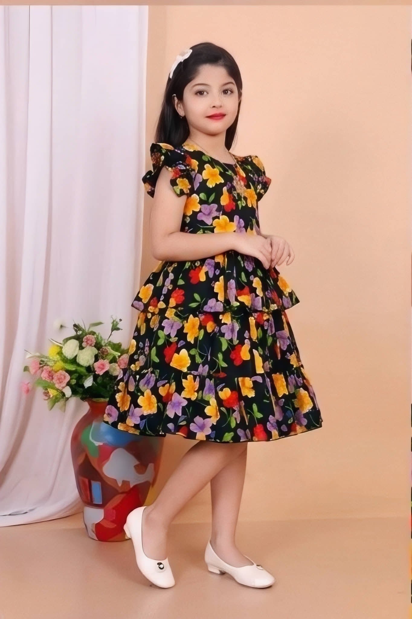 Cotton Blend Frock For Girls ( Pack of 1 , Multicolor 1 ) - Image 3
