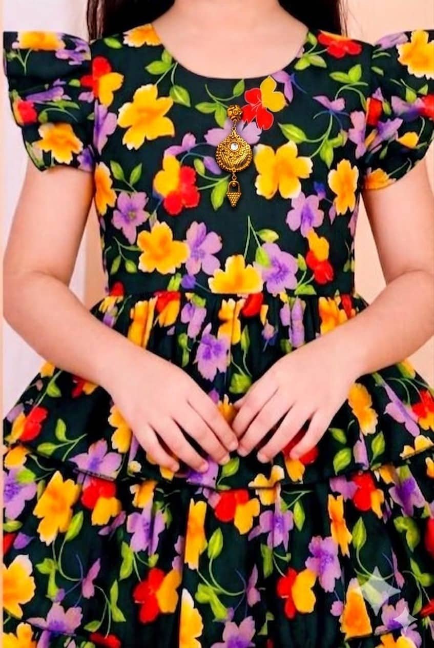 Cotton Blend Frock For Girls ( Pack of 1 , Multicolor 1 ) - Image 4