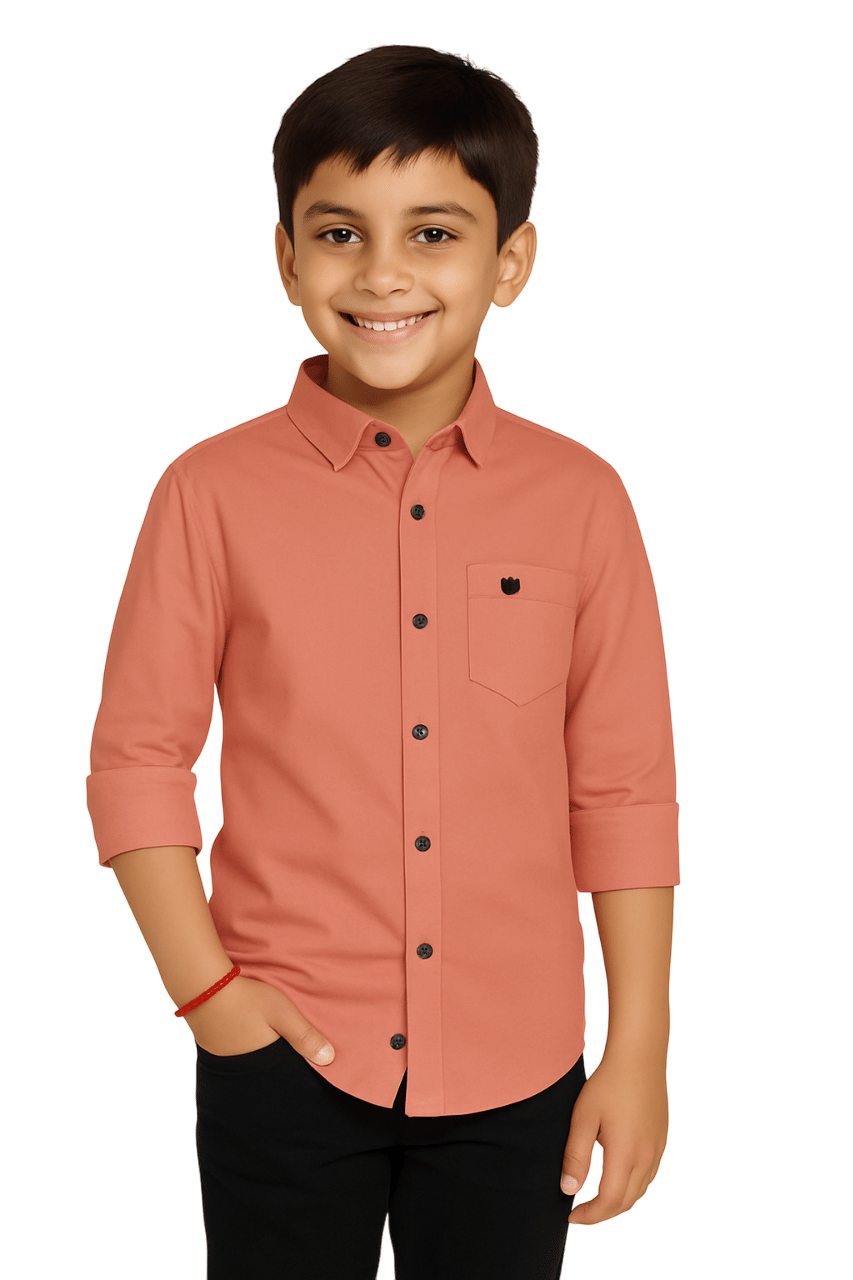 Pack of 1 Boys Cotton Blend Full Sleeves Shirt ( Peach )