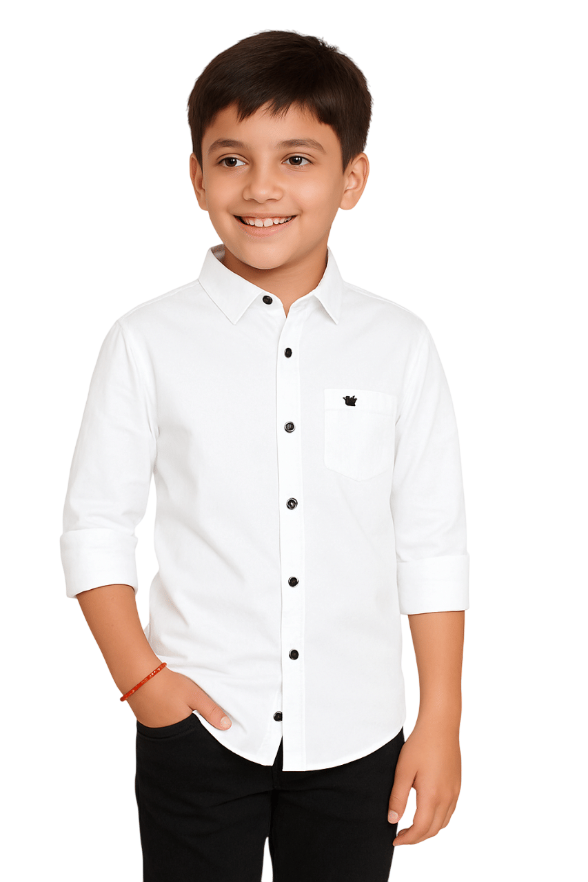 Pack of 1 Boys Cotton Blend Full Sleeves Shirt ( White )