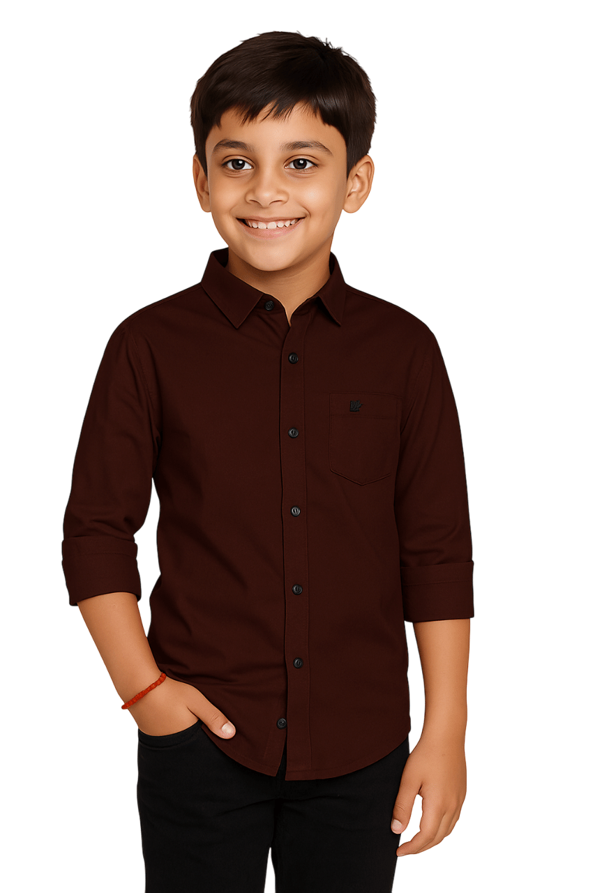 Pack of 1 Boys Cotton Blend Full Sleeves Shirt ( Brown )