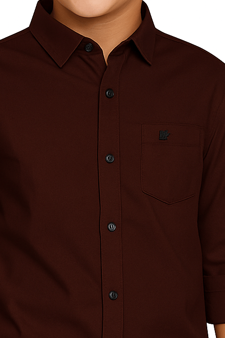 Pack of 1 Boys Cotton Blend Full Sleeves Shirt ( Brown ) - Image 3