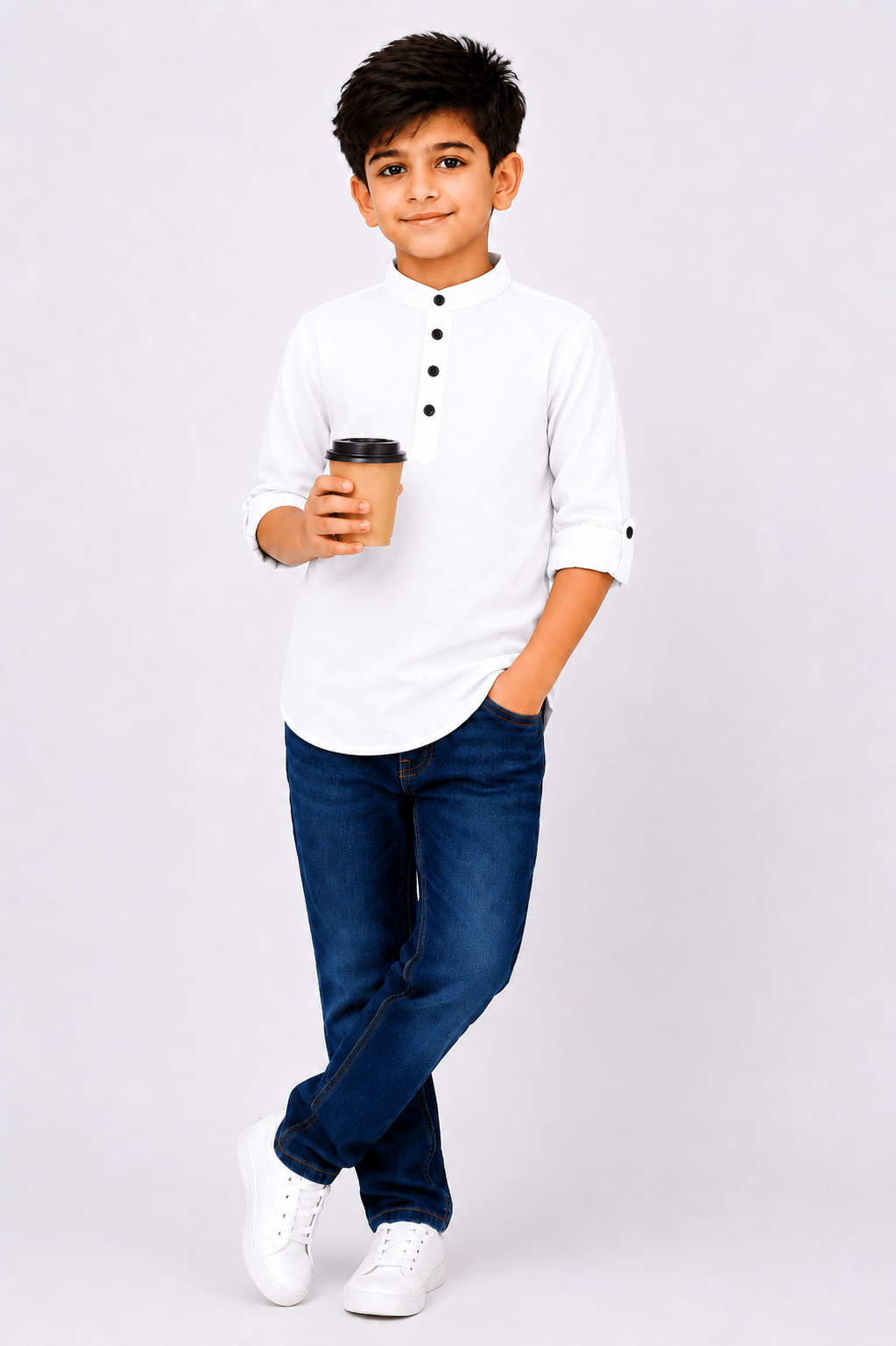 Pack of 1 Boys Cotton Blend Full Sleeves Shirt ( White ) - Image 4