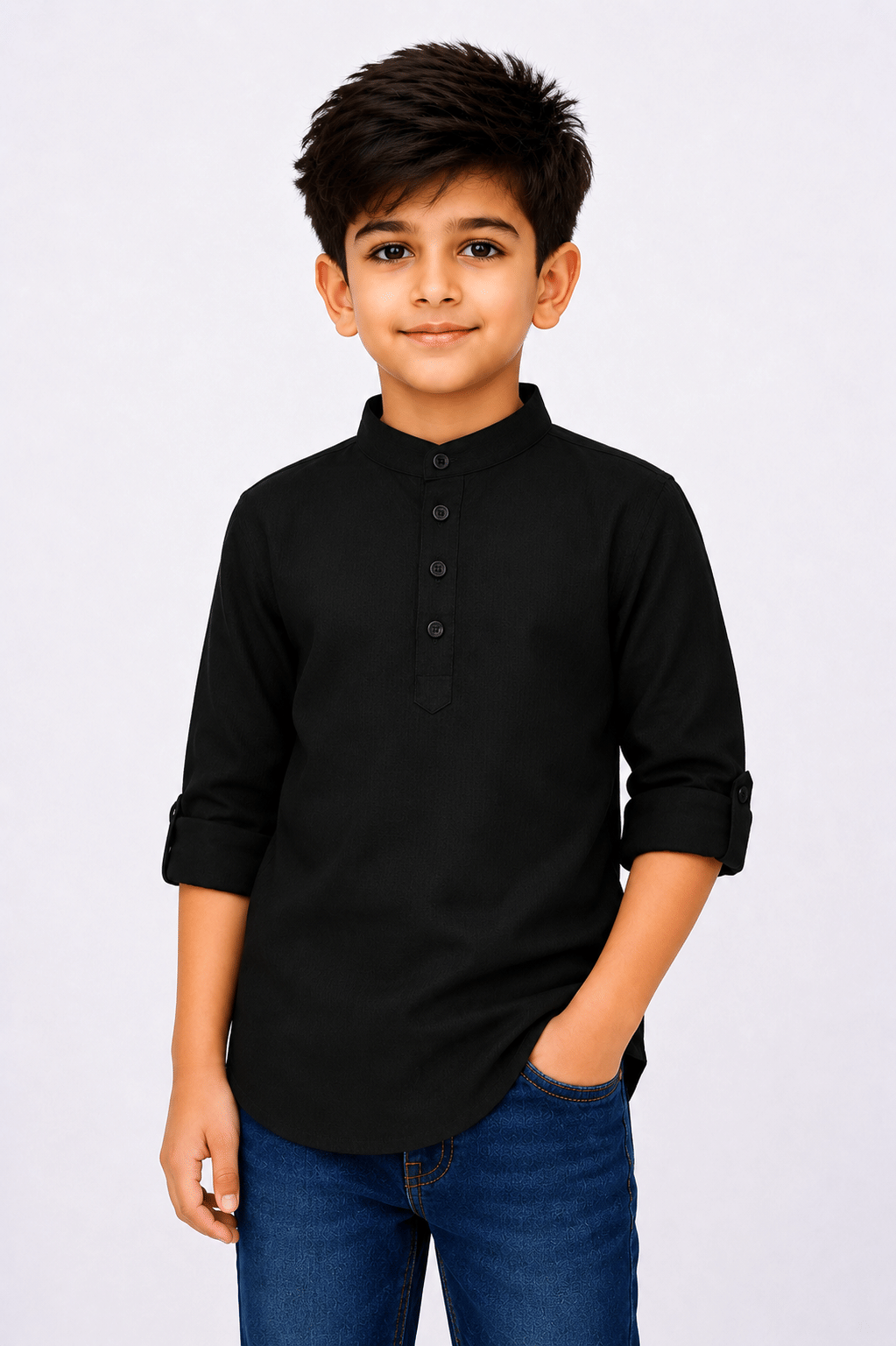 Pack of 1 Boys Cotton Blend Full Sleeves Shirt ( Black )