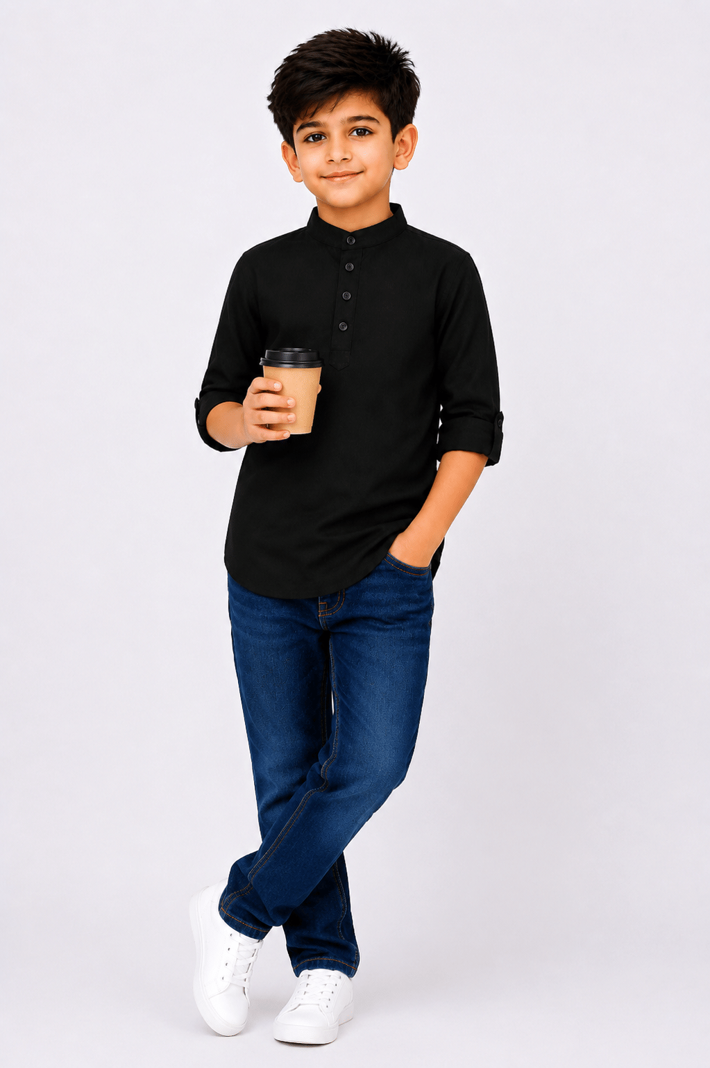Pack of 1 Boys Cotton Blend Full Sleeves Shirt ( Black ) - Image 4