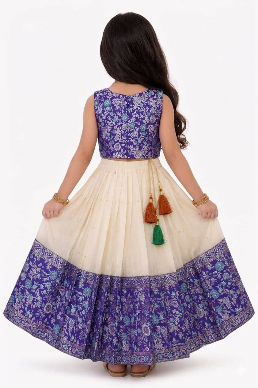 Jacquard Lehenga Choli Set For Girls ( Pack of 1 , Navy Blue ) - Image 2