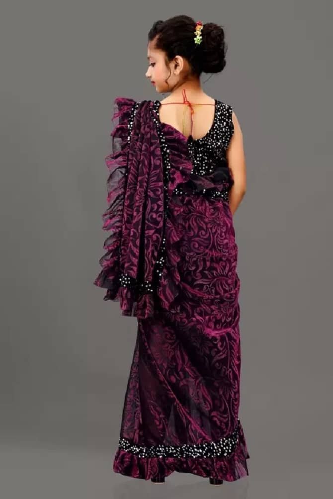 Lycra Ready To Wear Saree For Girls ( Pink , Pack of 1 ) - Image 2